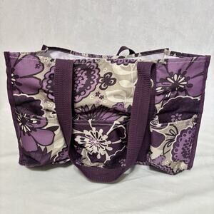 Thirty One Organizing Utility Tote 15 x 10 x 6 Pockets Plum Awesome Blossom